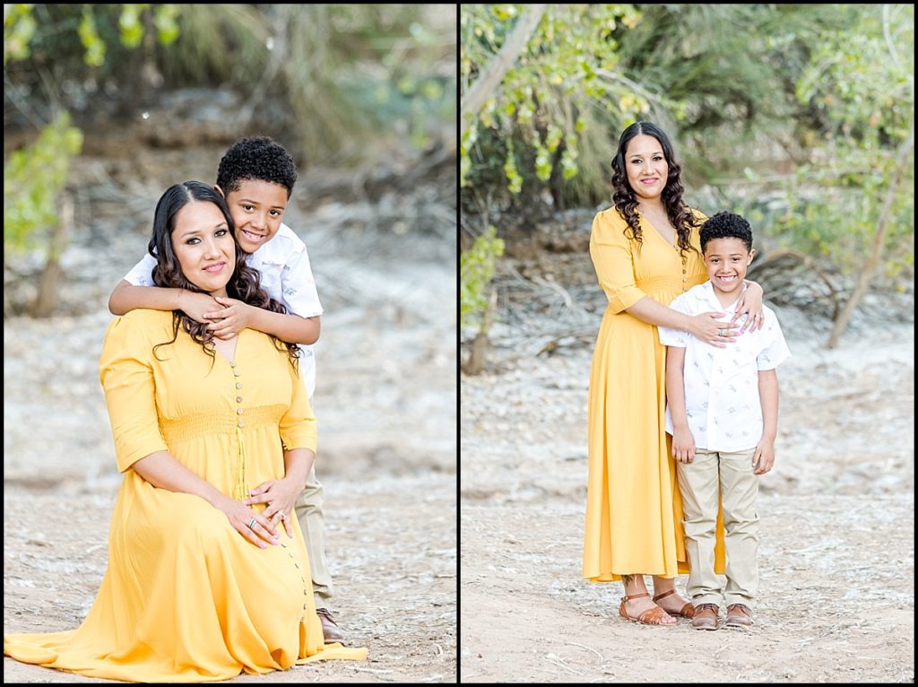 A picture of a mom and his kids at the Queen Creek Wash for a Mommy and Me Mini Session