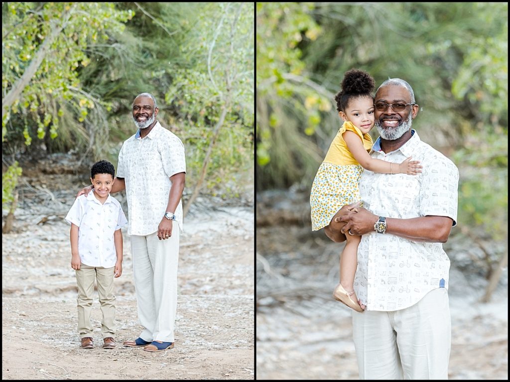 A picture of a dad and his kids at the Queen Creek Wash for a Mommy and Me Mini Session