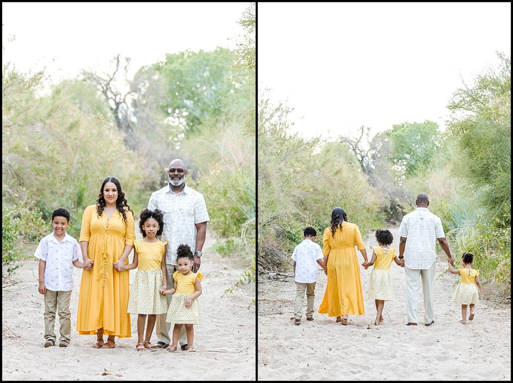 A picture of a family of 5 at the Queen Creek Wash for a Mommy and Me Mini Session