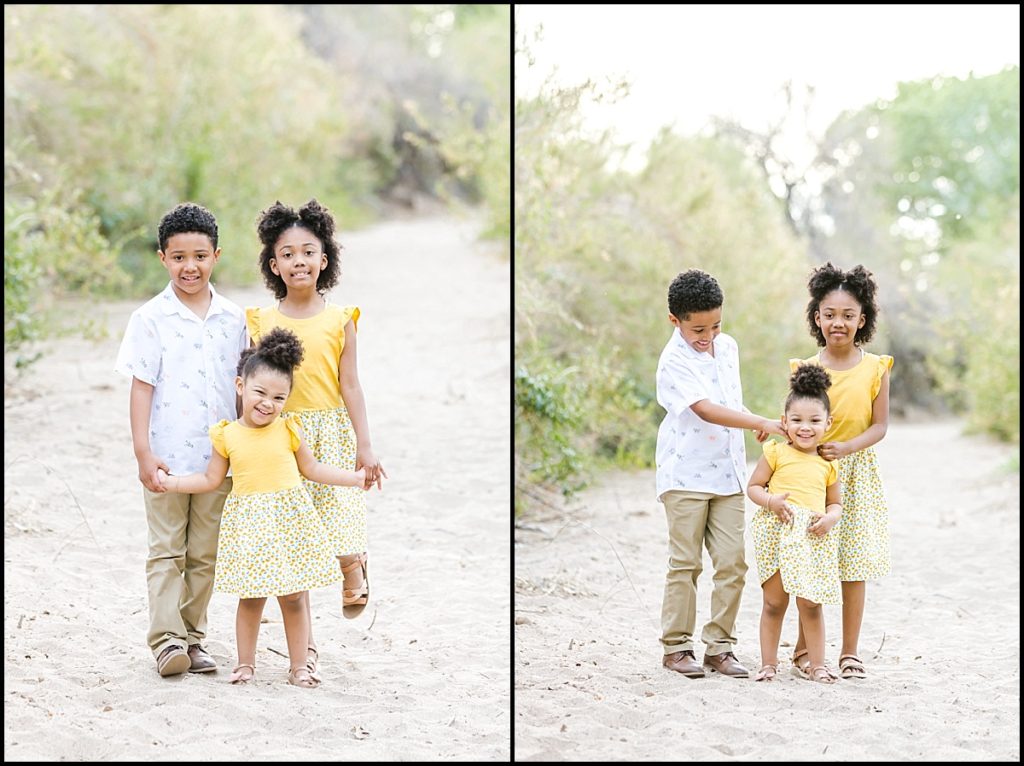 A picture of three kids at the Queen Creek Wash for a Mommy and Me Mini Session